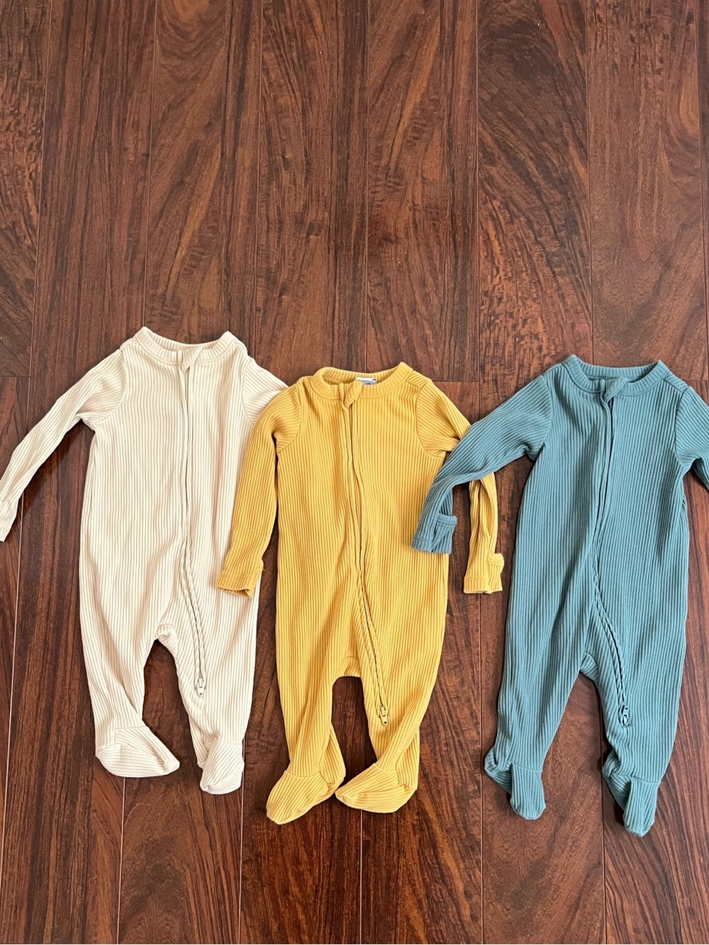 Old Navy Ribbed Footed Baby One-Piece - Cream, Mustard, Blue (Set of 3)